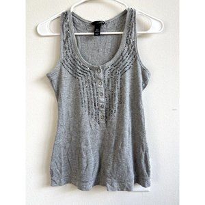 Gray Tank Top with Silver Sequins and Beads. Y2K Button Up Racerback. Small H&M